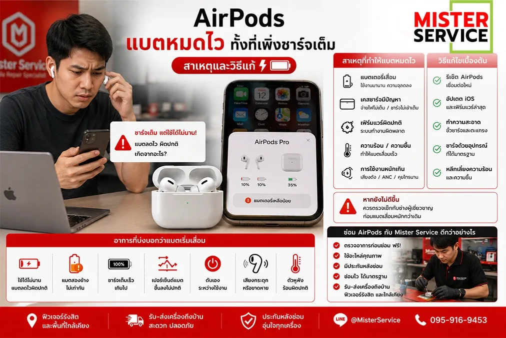 AirPods แบตหมดไวทั้งที่ชาร์จเต็ม เกิดจากอะไร